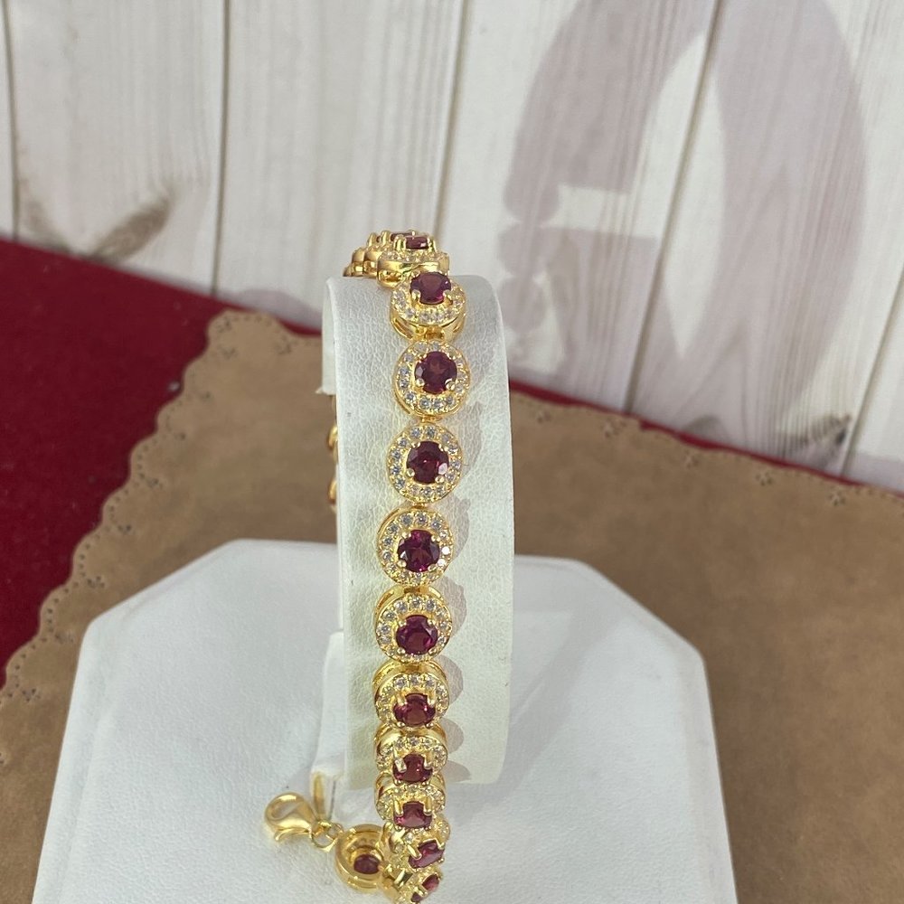 NEW Rhodolite 20 4MM Garnet with CZ Halo Settings 925 Gold Vermeil Bracelet